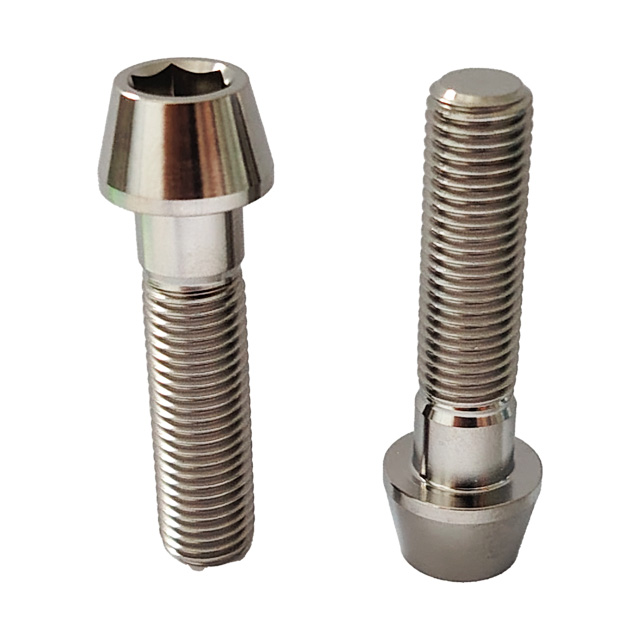 GR5 Titanium Bolts M8 M10 M12 CNC Machined Tapered Head Inner Hex Bolts Factory Price Cone Head Hex Socket Screws